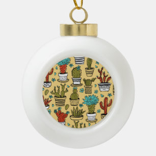 Cactus Succulent: Hand Drawn Sketch Ceramic Ball Christmas Ornament