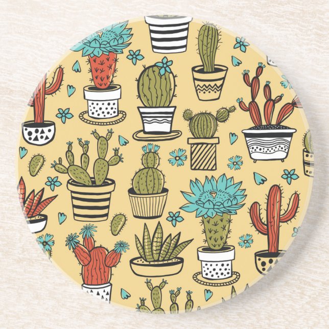 Cactus Succulent: Hand Drawn Sketch Coaster (Front)