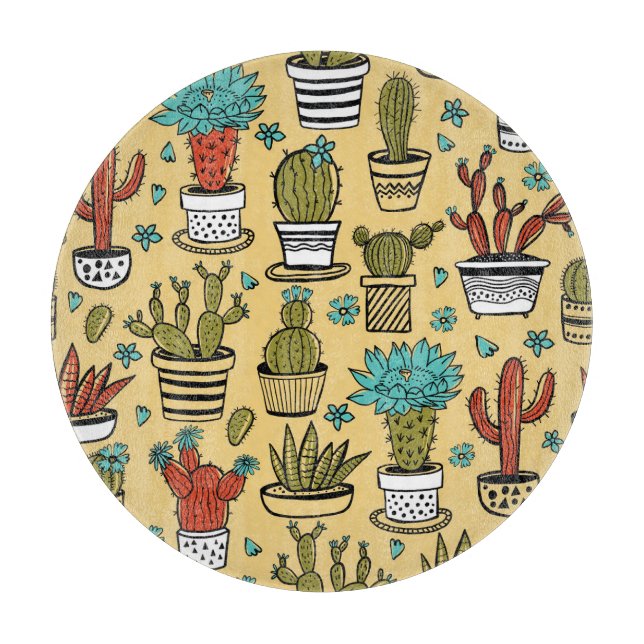 Cactus Succulent: Hand Drawn Sketch Cutting Board (Front)