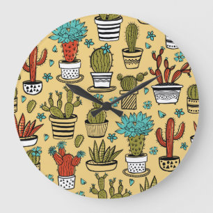 Cactus Succulent: Hand Drawn Sketch Large Clock