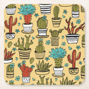 Cactus Succulent: Hand Drawn Sketch Square Paper Coaster