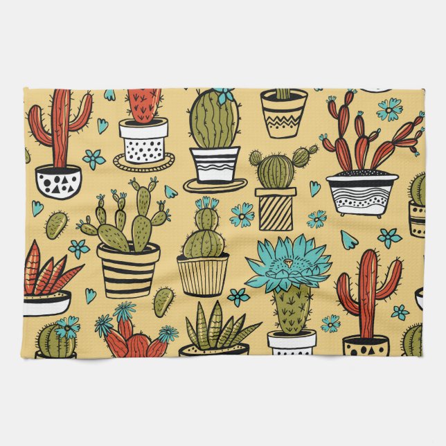 Cactus Succulent: Hand Drawn Sketch Tea Towel (Horizontal)