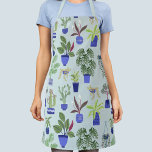 Cactus Succulent Housplant Gardening Apron<br><div class="desc">The perfect accessory for any green thumbed plant fan, this unique apron features a fun houseplant pattern, with colourful cacti, succulents, and other plants in navy and cobalt blue plant pots against a duck egg blue background. Ideal for any gardener to use outside or in the kitchen. Original art by...</div>