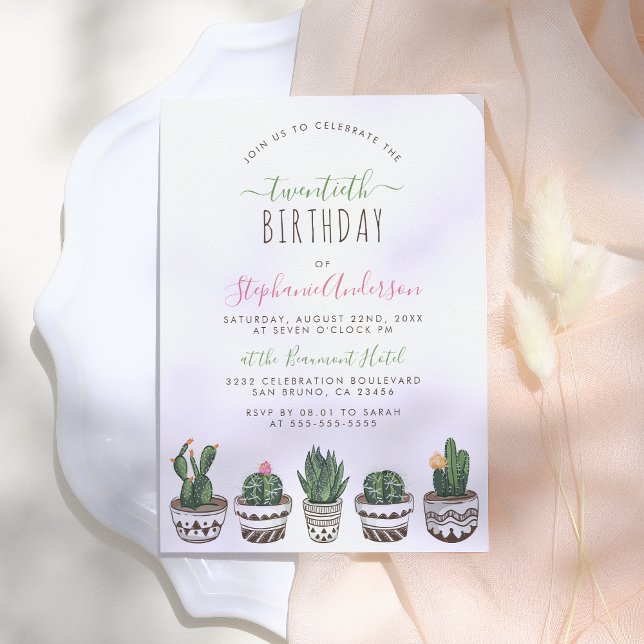 Cactus & Succulent Modern Geometric Birthday Party Invitation (Creator Uploaded)