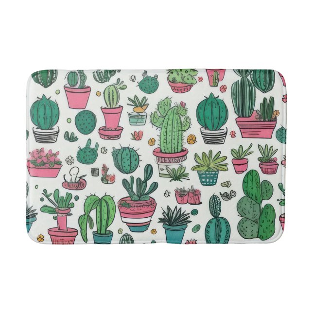Cactus Succulent Pattern Bath Mat (Front)