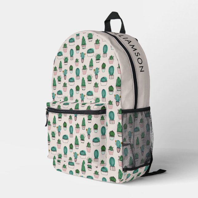 Cactus Succulent Pattern Printed Backpack (Back Corner Right)