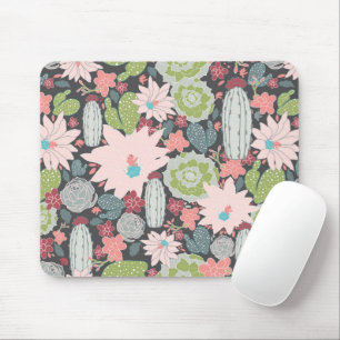 Cactus Succulent Plants In Greens Pinks Pattern Mouse Pad