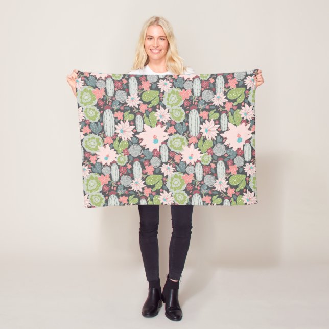 Cactus Succulent Plants Pattern Fleece Blanket (In Situ)