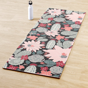 Cactus Succulent Plants Pink Mint Brown Yoga Mat