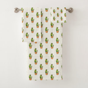 Cactus & Succulent Polk Dot Pattern Bath Towel Set