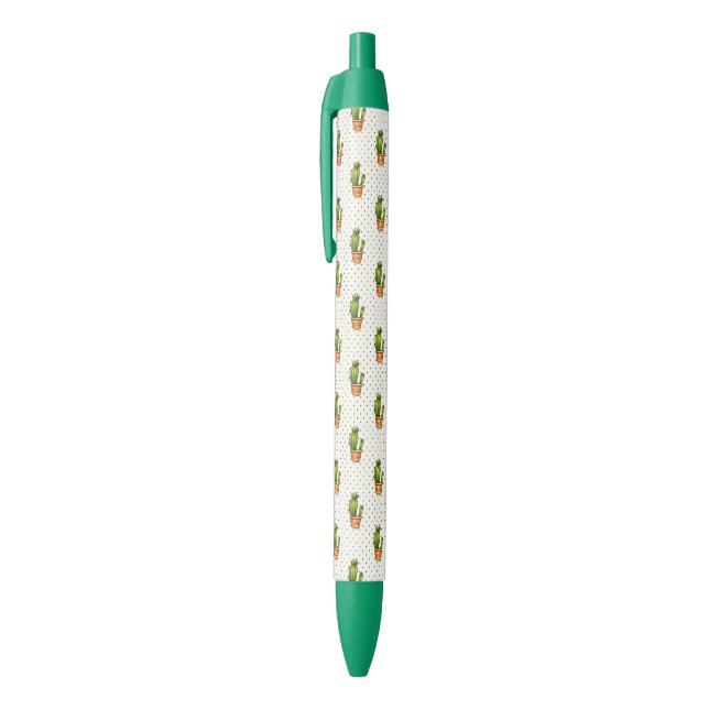 Cactus & Succulent Polk Dot Pattern Black Ink Pen (Top (Vertical))