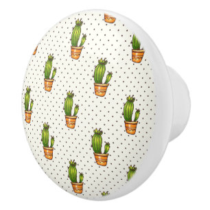 Cactus & Succulent Polk Dot Pattern Ceramic Knob