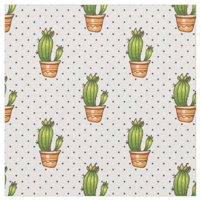 Cactus & Succulent Polk Dot Pattern Fabric (Close Up)