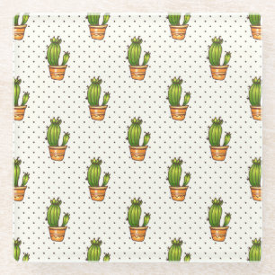 Cactus & Succulent Polk Dot Pattern Glass Coaster