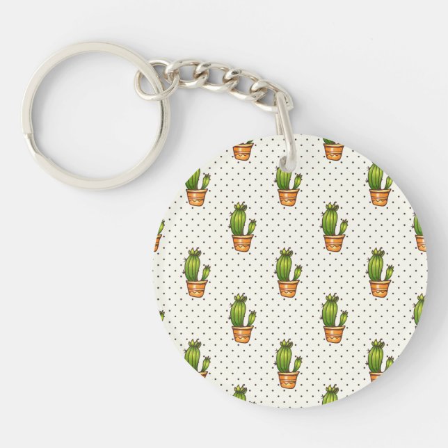 Cactus & Succulent Polk Dot Pattern Key Ring (Front)
