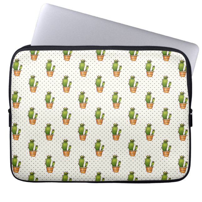 Cactus & Succulent Polk Dot Pattern Laptop Sleeve (Front)