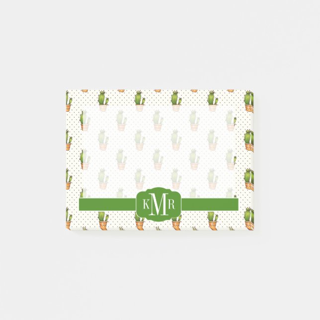 Cactus & Succulent Polk Dot Pattern Post-it Notes (Front)