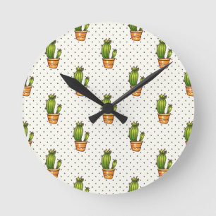 Cactus & Succulent Polk Dot Pattern Round Clock