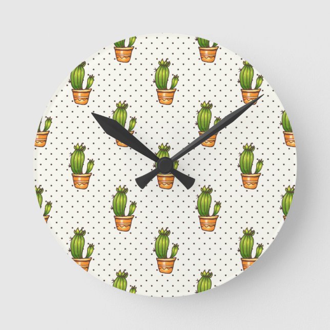 Cactus & Succulent Polk Dot Pattern Round Clock (Front)