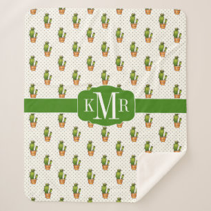 Cactus & Succulent Polk Dot Pattern Sherpa Blanket