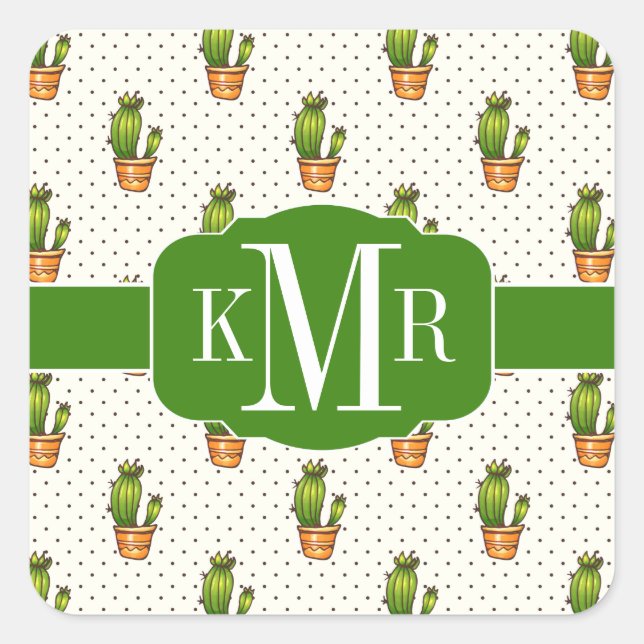 Cactus & Succulent Polk Dot Pattern Square Sticker (Front)