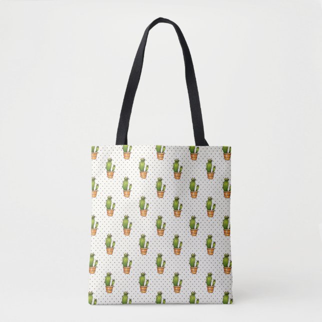 Cactus & Succulent Polk Dot Pattern Tote Bag (Front)