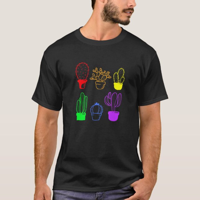 Cactus Succulent Pride Rainbow Plant Subtle Lgbt G T-Shirt (Front)
