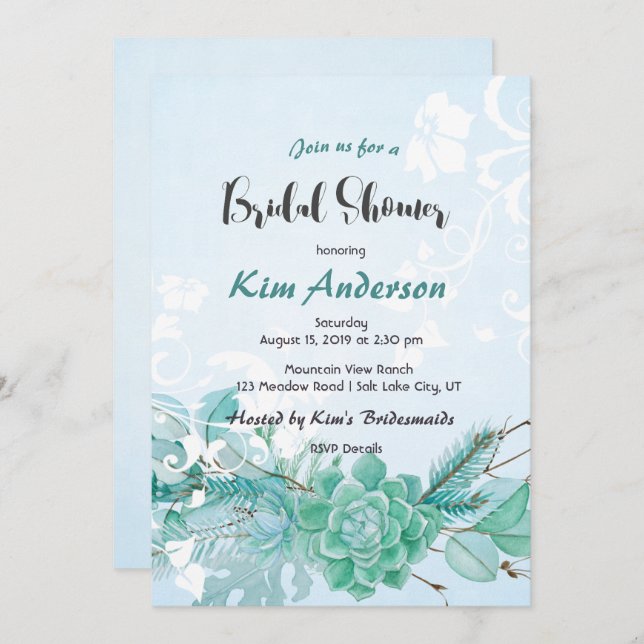Cactus Succulent Romantic Bridal Couple's Shower Invitation (Front/Back)