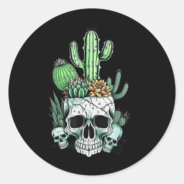 Cactus Succulent Skull Shirts For Women Men Hallow Classic Round Sticker (Front)