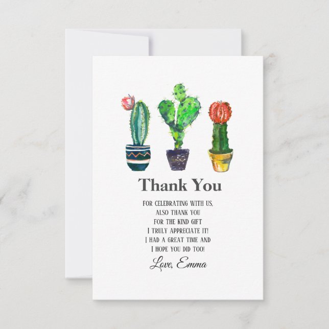 cactus, succulent, watercolor, fiesta, mexican, thank you card (Front)