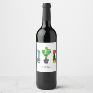 cactus, succulent, watercolor, fiesta, mexican, wine label