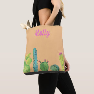 Cactus Succulent Watercolor Personalize Market Bag