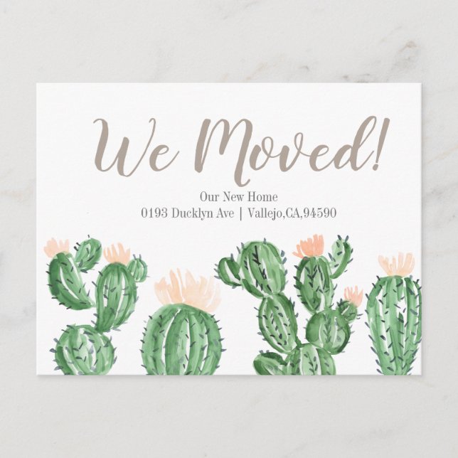 Cactus succulent we moved annoucement postcard (Front)