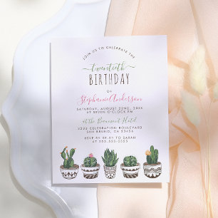 Cactus & Succulents   Botanical Birthday Party Invitation Postcard