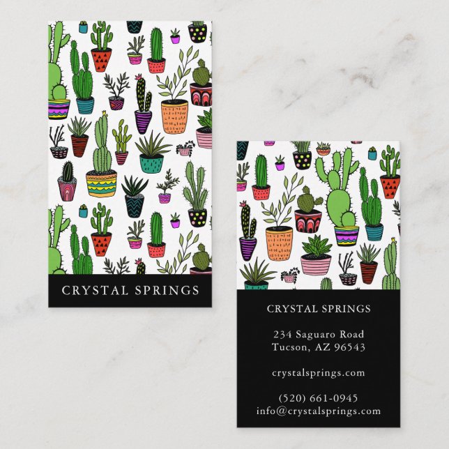 Cactus Succulents Botanical Plants Doodle Cute  Business Card (Front/Back)