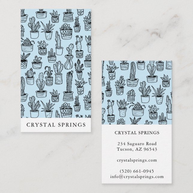 Cactus Succulents Botanical Plants Doodle Cute  Business Card (Front/Back)