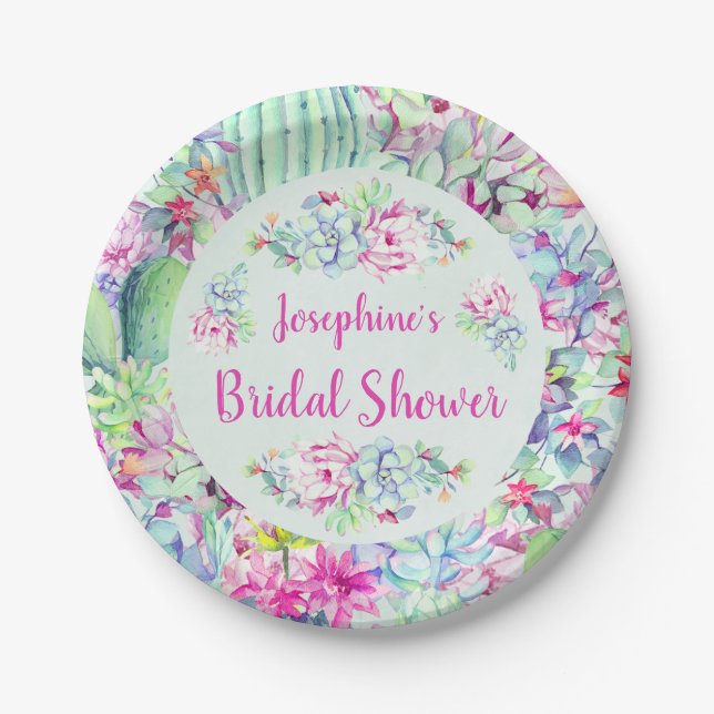 Cactus & Succulents Bridal Shower Paper Plate (Front)