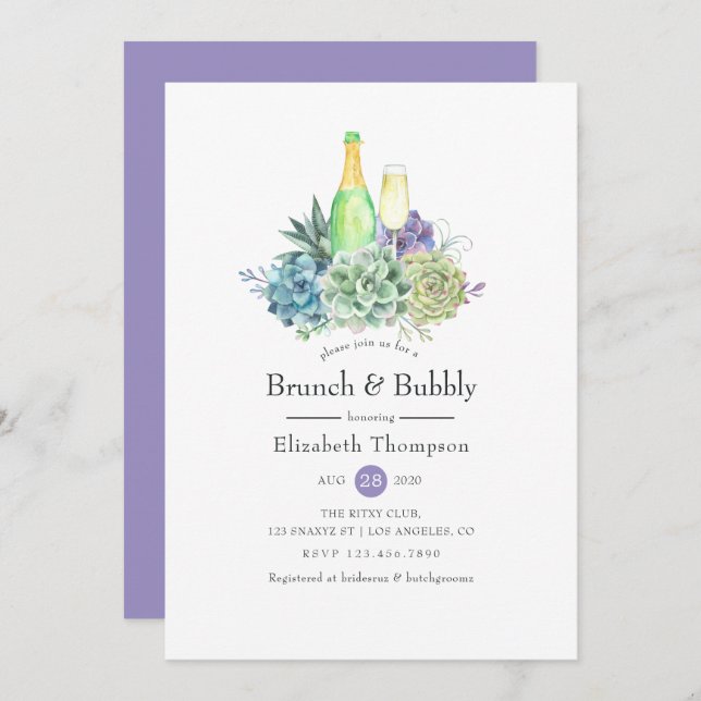 Cactus Succulents Brunch and Bubbly Bridal Shower Invitation (Front/Back)