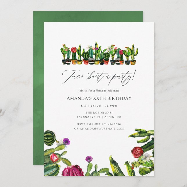 Cactus Succulents Fiesta Birthday Party Invitation (Front/Back)