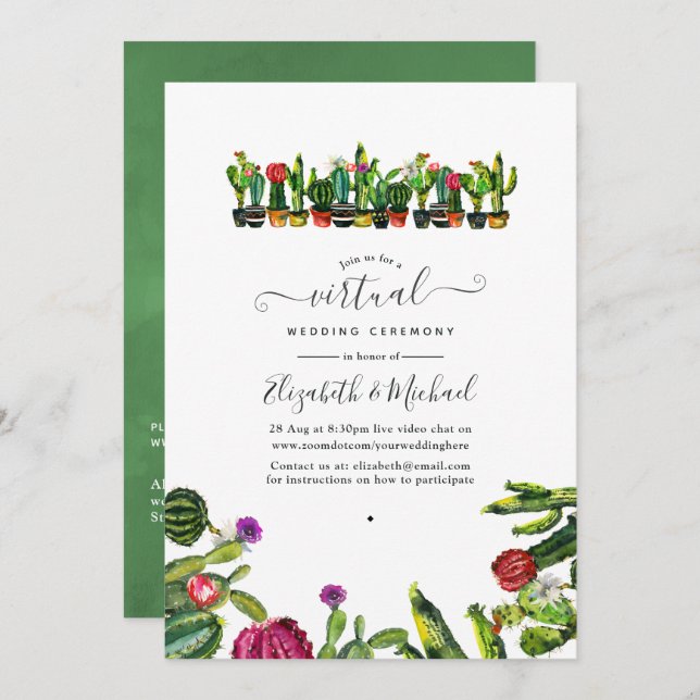 Cactus Succulents Fiesta Online Virtual Wedding Invitation (Front/Back)