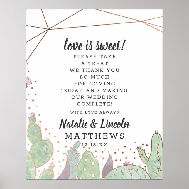 Cactus & Succulents Geo Love is Sweet Wedding Sign (Front)