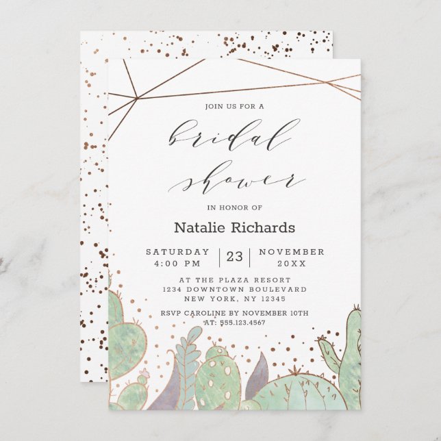 Cactus & Succulents Geometric Chic Bridal Shower Invitation (Front/Back)