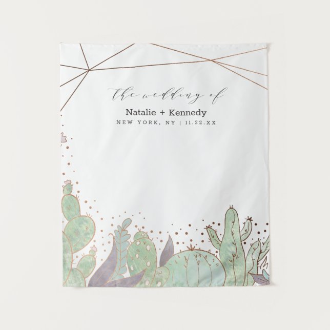 Cactus & Succulents Geometric Photo Booth Backdrop Tapestry (Front)