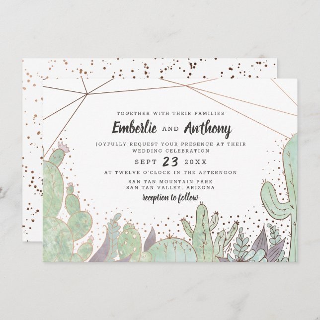 Cactus & Succulents Geometric Terrarium Wedding Invitation (Front/Back)