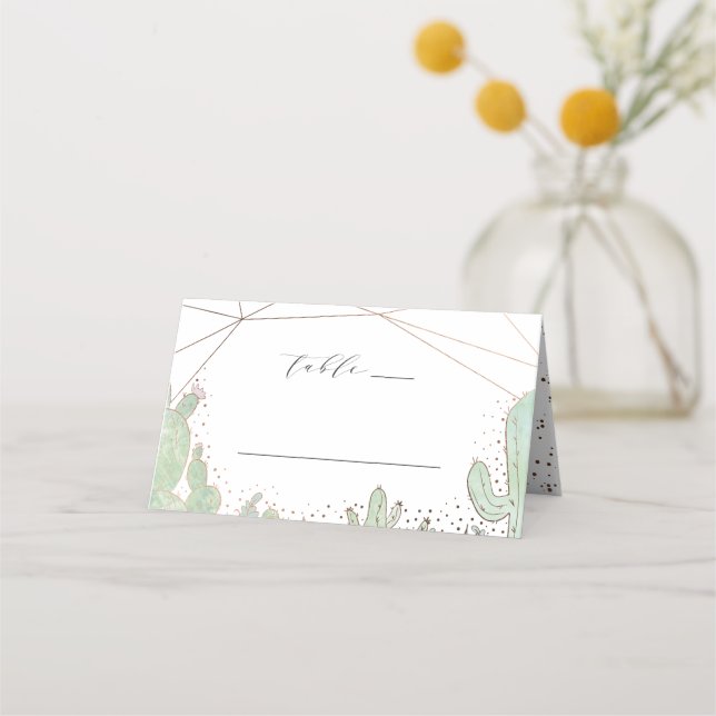 Cactus & Succulents Geometric Wedding Table Number Place Card (Front)
