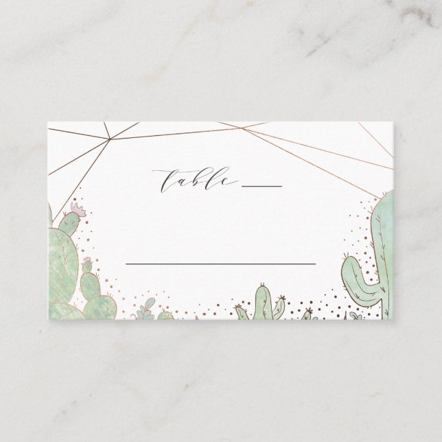 Cactus & Succulents Geometric Wedding Table Number Place Card (Front)