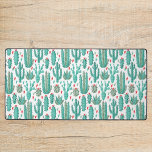 Cactus succulents heart pattern white green desk mat<br><div class="desc">A chic white background decorated with cactus,  cacti and succulents and red and green hearts.</div>
