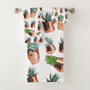 Cactus & Succulents in Rose Gold Pots Bath Towel Set