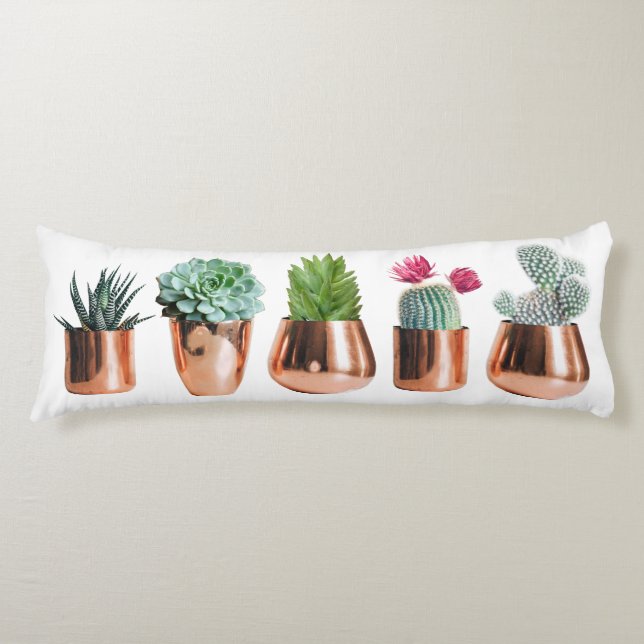 Cactus & Succulents in Rose Gold Pots Body Cushion (Front)