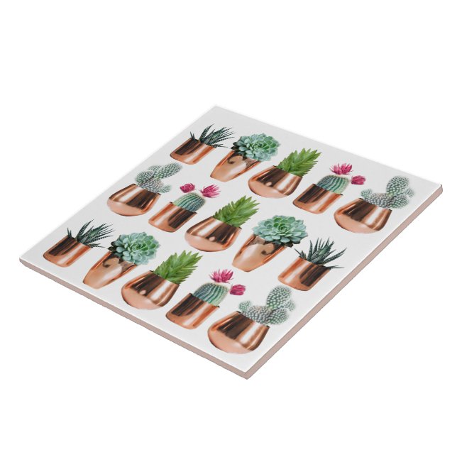 Cactus & Succulents in Rose Gold Pots  Ceramic Tile (Side)